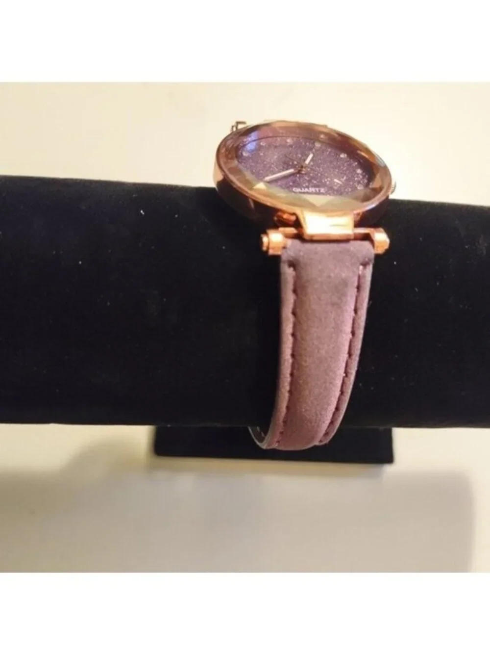 Rose Gold Quartz Watch With Glitter Dial & Purple Leather Strap-LIKE NEW-WORKS